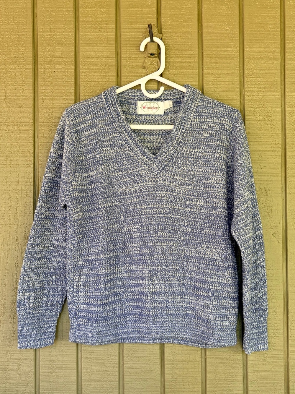 Vtg 80s Wrangler Space Dye Knit V-Neck Sweater Large USA